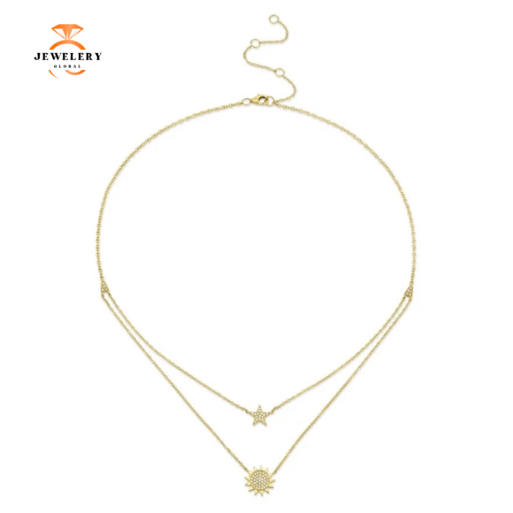 14KT GOLD 0.14 CTW DIAMOND PAVE SUN & STAR NECKLACE - Image 3