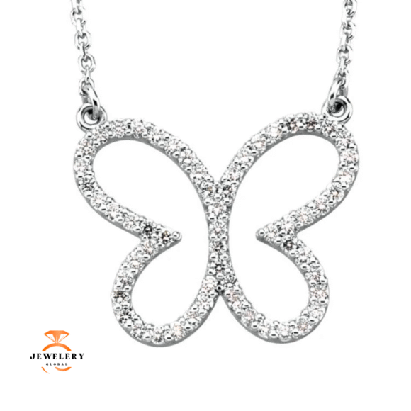 14KT GOLD 1/4 CTW DIAMOND BUTTERFLY 16" NECKLACE