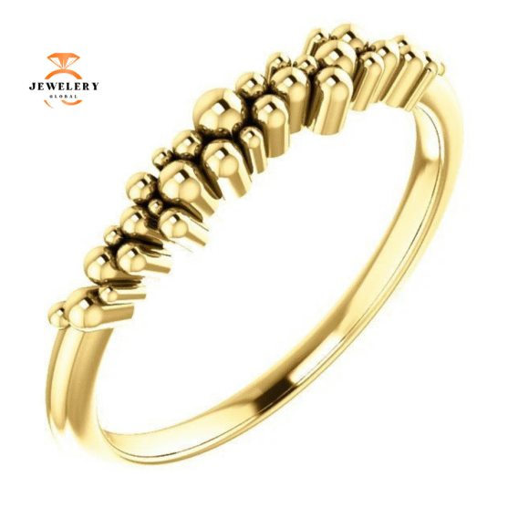 14KT GOLD BEADED STACKABLE RING - Image 3