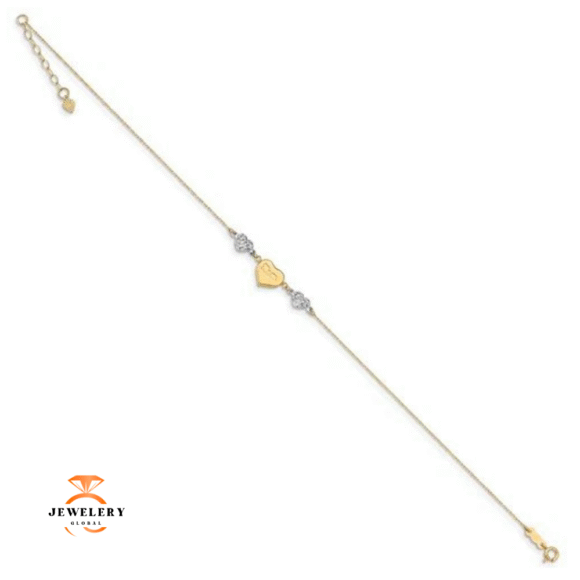 14KT TWO-TONE GOLD PUFFED HEARTS "MOM" ANKLET - Image 3