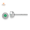 14KT WHITE GOLD 0.11 CTW EMERALD & 0.07 CTW DIAMOND HALO EARRINGS