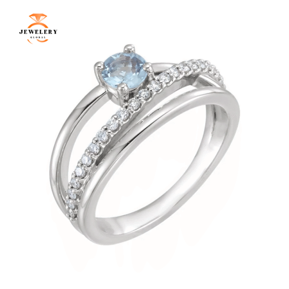 14KT GOLD 0.30 CT AQUAMARINE & 1/4 CTW DIAMOND BYPASS RING - Image 5