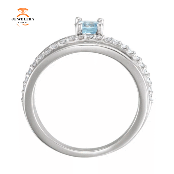 14KT GOLD 0.30 CT AQUAMARINE & 1/4 CTW DIAMOND BYPASS RING - Image 6