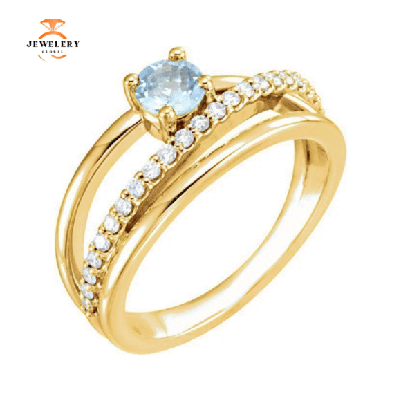 14KT GOLD 0.30 CT AQUAMARINE & 1/4 CTW DIAMOND BYPASS RING - Image 3