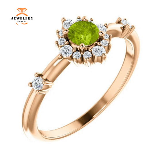 14KT Gold .30 CT Peridot & .16 CTW Diamond Accent Halo Ring