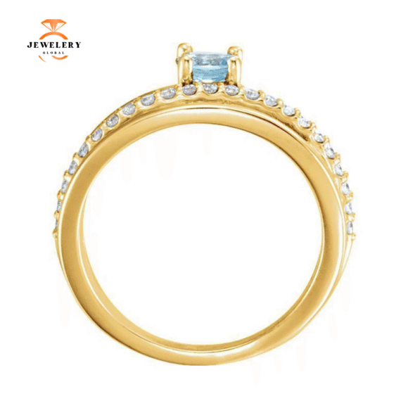 14KT GOLD 0.30 CT AQUAMARINE & 1/4 CTW DIAMOND BYPASS RING - Image 4