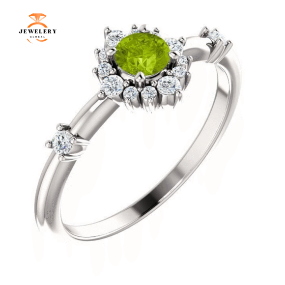 14KT Gold .30 CT Peridot & .16 CTW Diamond Accent Halo Ring - Image 5