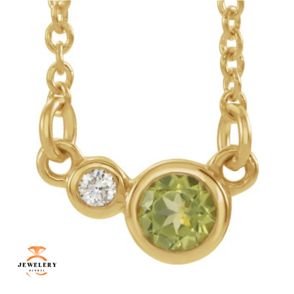 14KT GOLD 0.30 CT PERIDOT & 0.03 CTW DIAMOND 2 STONE BEZEL-SET NECKLACE - Image 5