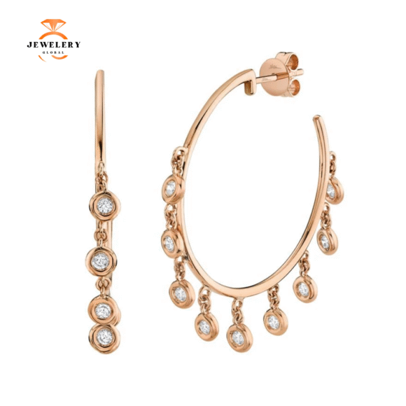 14KT GOLD .45 CTW DIAMOND BEZEL-SET SHAKER HOOP EARRINGS - Image 3