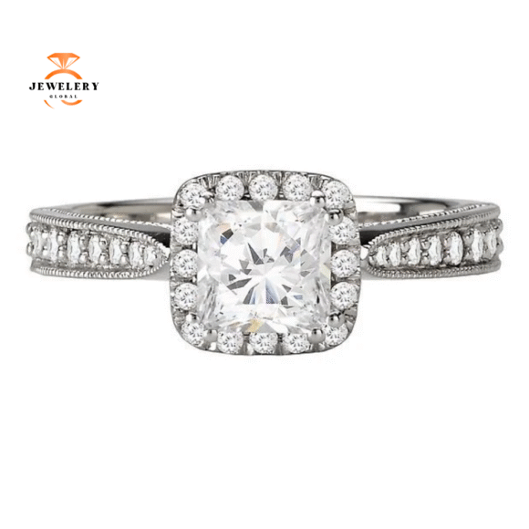 14KT GOLD 1/3 CTW DIAMOND SQUARE HALO SETTING FOR 1 CT PRINCESS/CUSHION - Image 3