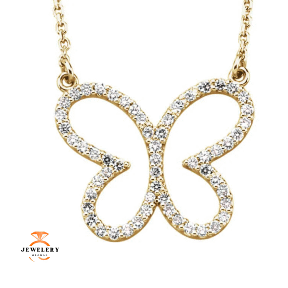 14KT GOLD 1/4 CTW DIAMOND BUTTERFLY 16" NECKLACE - Image 3