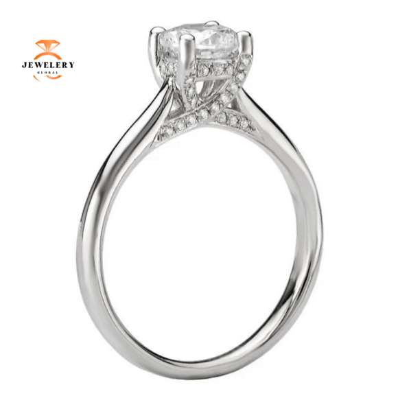 14KT GOLD 1/7 CTW DIAMOND TRELLIS SOLITAIRE SETTING FOR 1-1.25 CT ROUND - Image 2