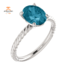 14KT GOLD 2.40 CT LONDON BLUE TOPAZ SOLITAIRE ROPE RING