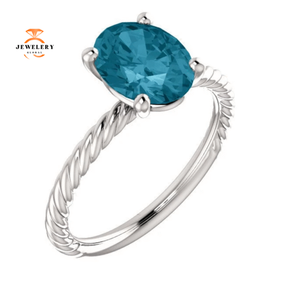 14KT GOLD 2.40 CT LONDON BLUE TOPAZ SOLITAIRE ROPE RING