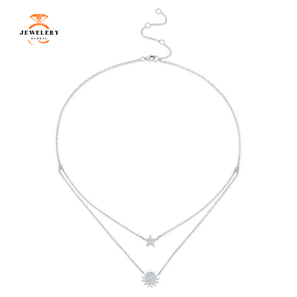 14KT GOLD 0.14 CTW DIAMOND PAVE SUN & STAR NECKLACE - Image 2