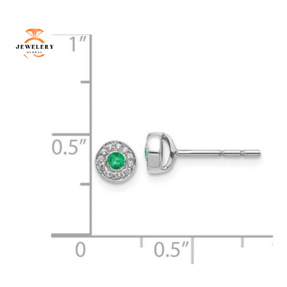 14KT WHITE GOLD 0.11 CTW EMERALD & 0.07 CTW DIAMOND HALO EARRINGS - Image 2