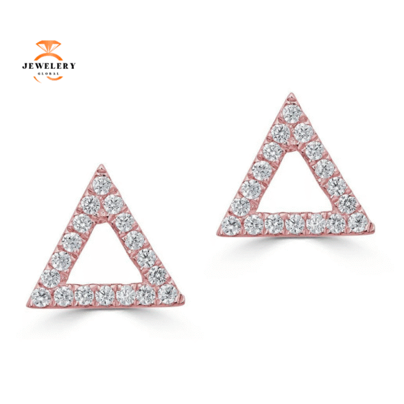 14KT GOLD 1/10 CTW DIAMOND TRIANGLE OUTLINE STUD EARRINGS
