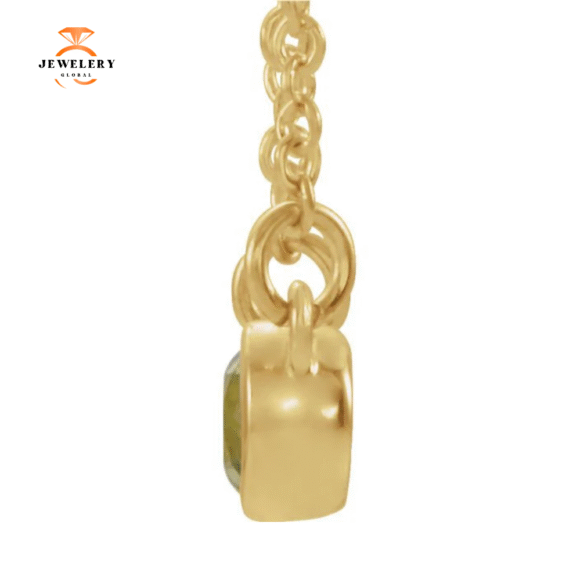 14KT GOLD 0.30 CT PERIDOT & 0.03 CTW DIAMOND 2 STONE BEZEL-SET NECKLACE - Image 6