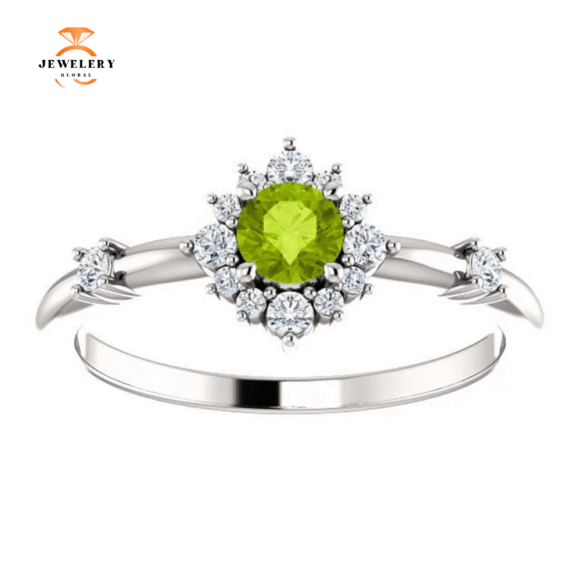 14KT Gold .30 CT Peridot & .16 CTW Diamond Accent Halo Ring - Image 6
