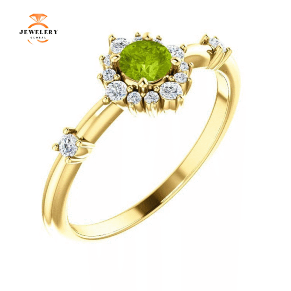 14KT Gold .30 CT Peridot & .16 CTW Diamond Accent Halo Ring - Image 9
