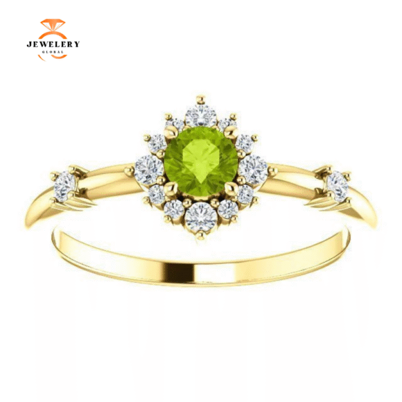 14KT Gold .30 CT Peridot & .16 CTW Diamond Accent Halo Ring - Image 10