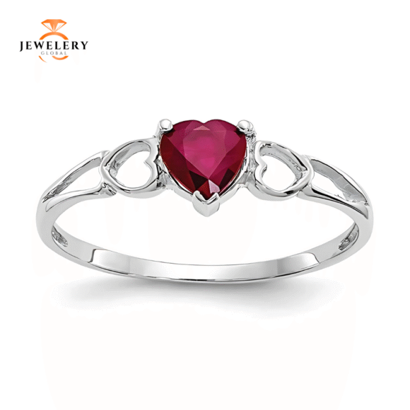 10KT GOLD HEART RUBY BIRTHSTONE RING