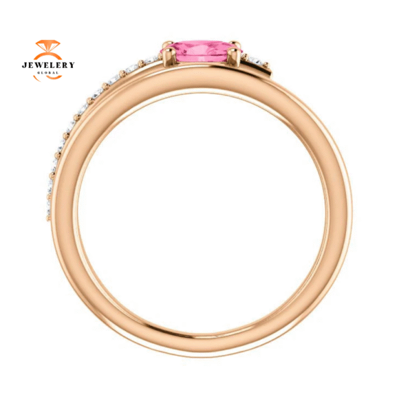 14KT Gold 1/2 CT Pink Tourmaline & 1/8 CTW Diamond Bypass Ring - Image 3
