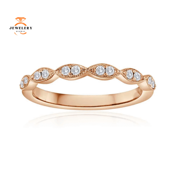 14KT Gold 1/6 CTW Diamond Pinched Milgrain Band - Image 3