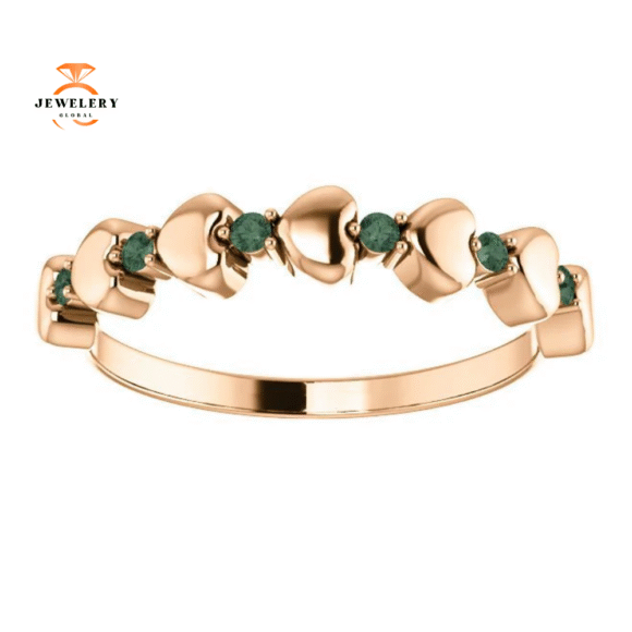 14KT GOLD GENUINE .12 CTW ALEXANDRITE STACKABLE HEART RING - Image 3