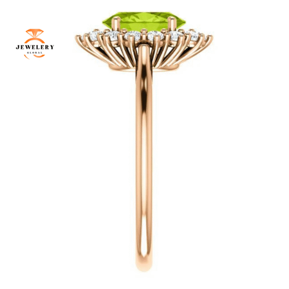 14KT GOLD PERIDOT & DIAMOND OVAL HALO RING - Image 3