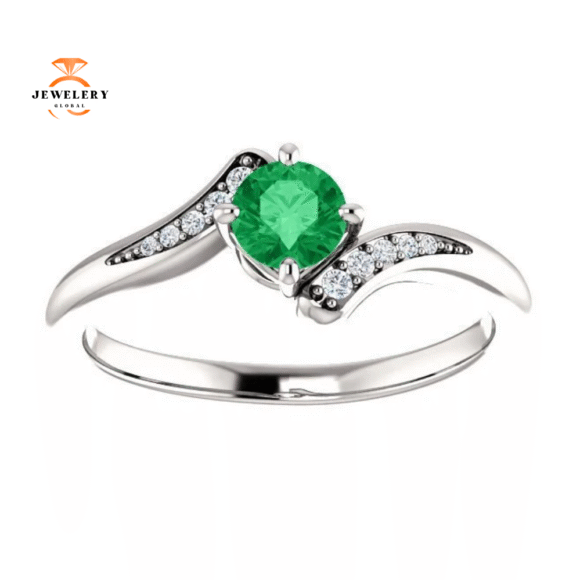 14KT GOLD ROUND EMERALD & DIAMOND RING - Image 3