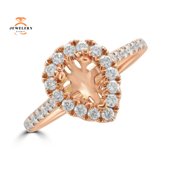 14KT Rose Gold .59 CTW Diamond Halo Setting for 1.25-1.50 CT Pear