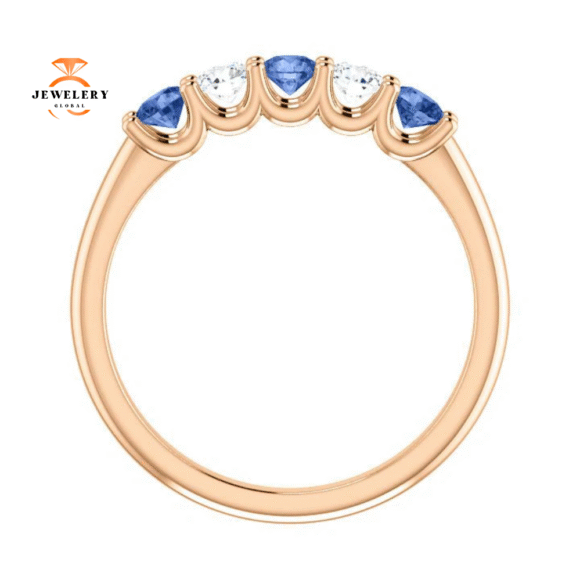14KT GOLD 0.39 CTW SAPPHIRE & 0.20 CTW DIAMOND 5 STONE BAND - Image 4