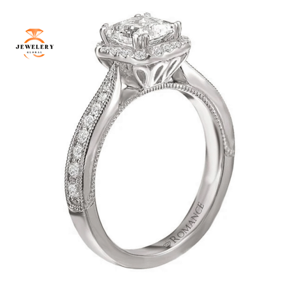 14KT GOLD 1/3 CTW DIAMOND SQUARE HALO SETTING FOR 1 CT PRINCESS/CUSHION - Image 4