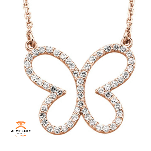 14KT GOLD 1/4 CTW DIAMOND BUTTERFLY 16" NECKLACE - Image 2
