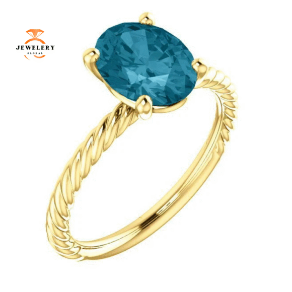 14KT GOLD 2.40 CT LONDON BLUE TOPAZ SOLITAIRE ROPE RING - Image 2