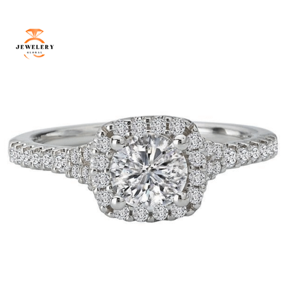 14KT GOLD 3/8 CTW DIAMOND CUSHION HALO SETTING FOR 1 CT CUSHION - Image 3