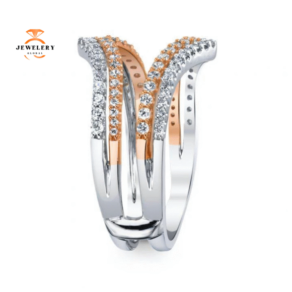 14KT GOLD 5/8 CTW DIAMOND DOUBLE V INSET BAND - Image 2