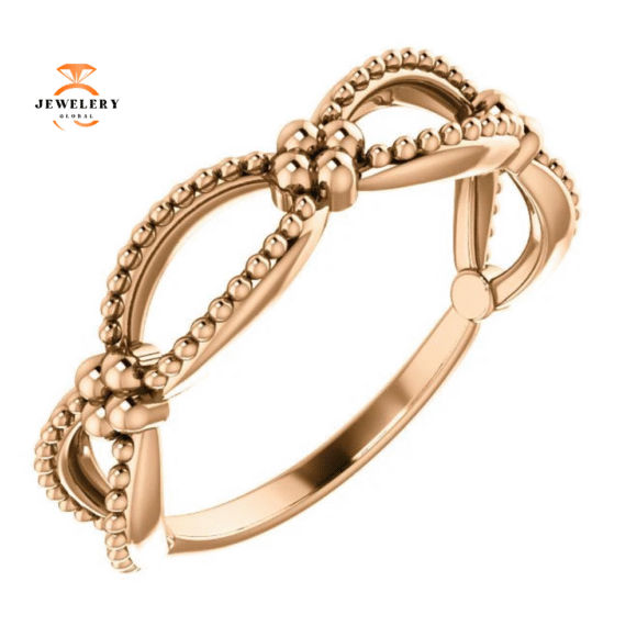 14KT GOLD BEADED STACKABLE TWIST RING