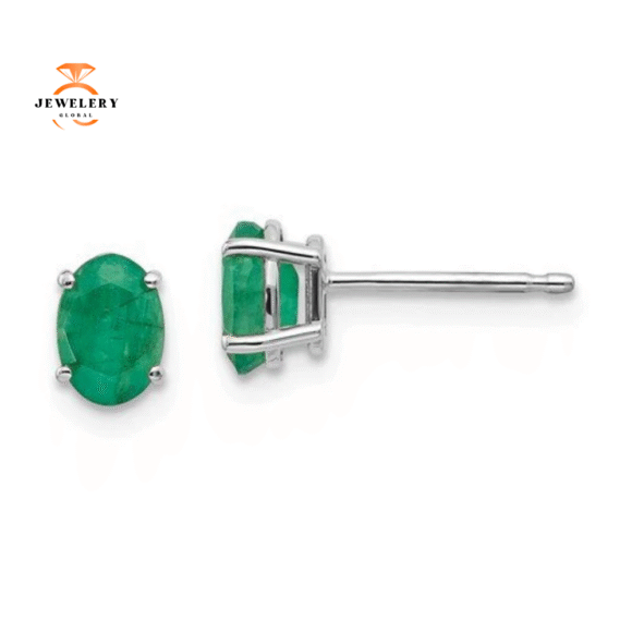 14KT GOLD OVAL EMERALD EARRINGS