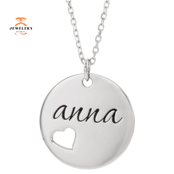 14KT GOLD PIERCED HEART ENGRAVABLE DISC 16-18" NECKLACE - Image 3