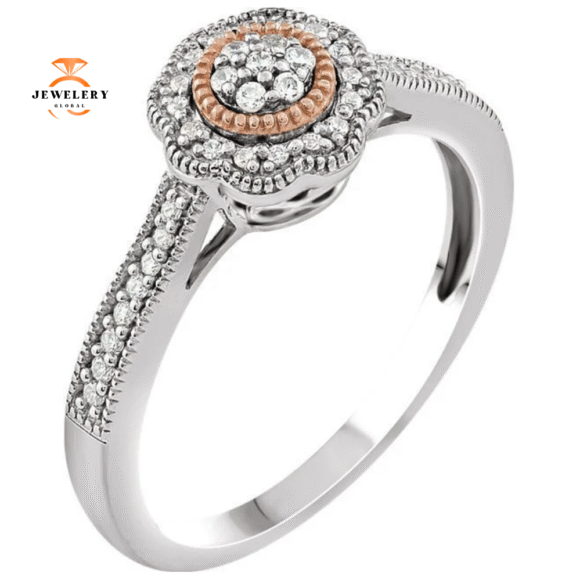 14KT Two-Tone Gold Round Diamond Promise Ring