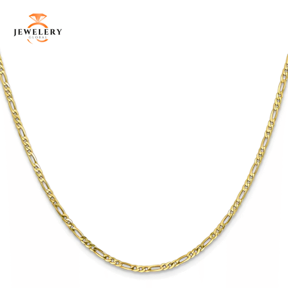 10KT YELLOW GOLD 2.2MM FLAT FIGARO CHAIN NECKLACE - 6 LENGTHS