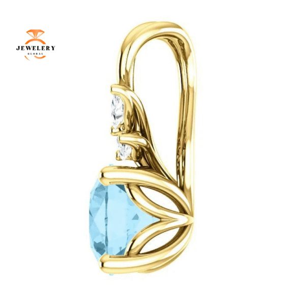 14KT GOLD 0.75 CT AQUAMARINE & 0.10 CTW DIAMOND FLORAL PENDANT - Image 9