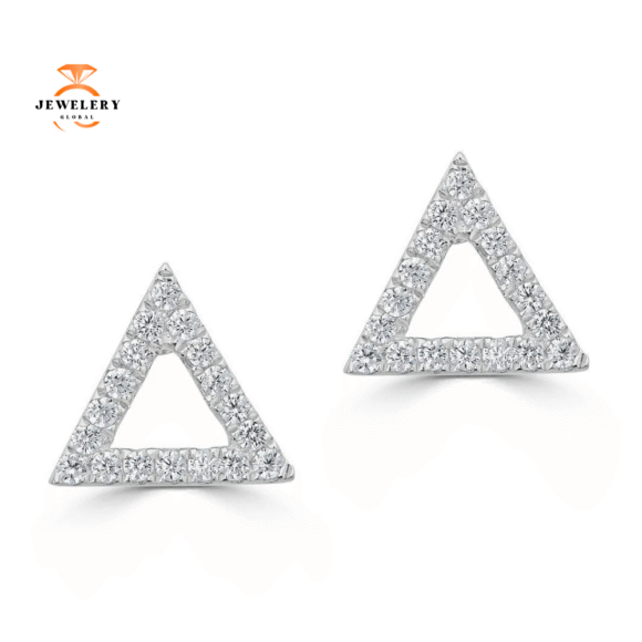 14KT GOLD 1/10 CTW DIAMOND TRIANGLE OUTLINE STUD EARRINGS - Image 2