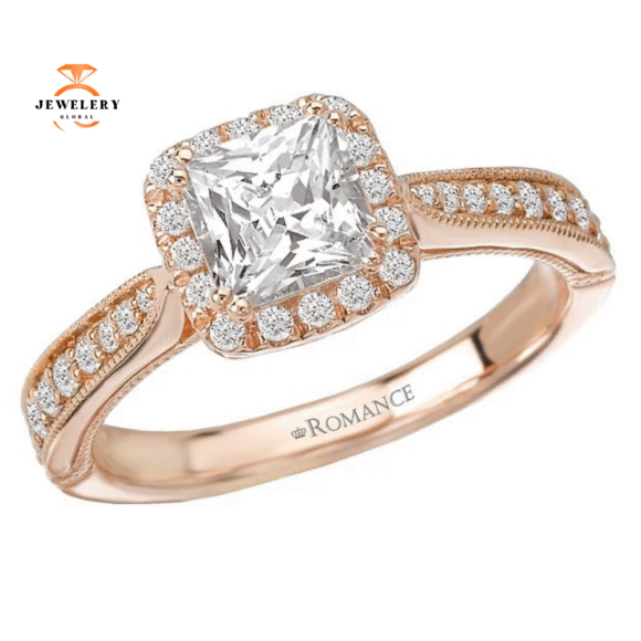 14KT GOLD 1/3 CTW DIAMOND SQUARE HALO SETTING FOR 1 CT PRINCESS/CUSHION - Image 5