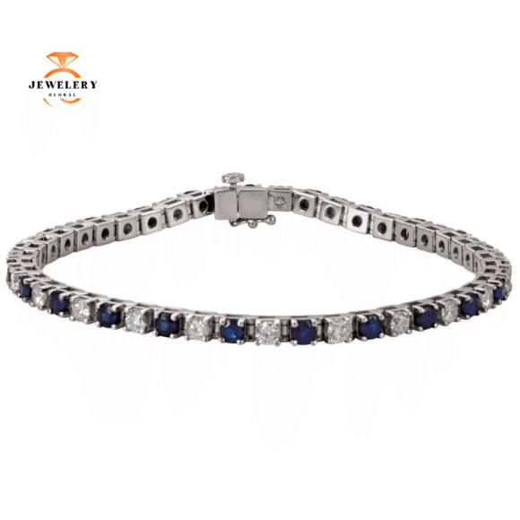 14KT GOLD 3 CARAT SAPPHIRE & 2 1/3 CARAT DIAMOND TENNIS BRACELET