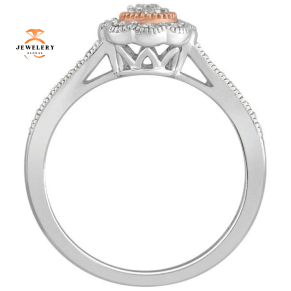 14KT Two-Tone Gold Round Diamond Promise Ring - Image 2