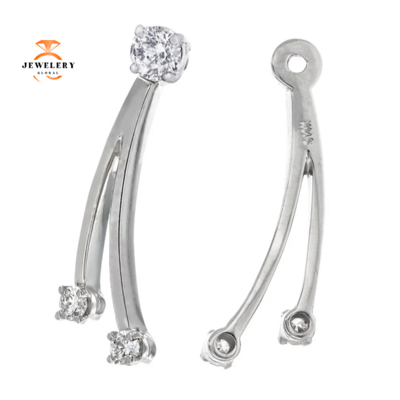 14KT WHITE GOLD 0.12 CTW ROUND DIAMOND EARRING JACKETS - Image 2