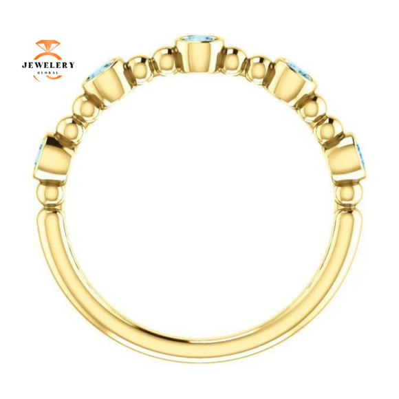 14KT GOLD 0.30 CTW AQUAMARINE BEZEL-SET 5 STONE BEADED RING - Image 6